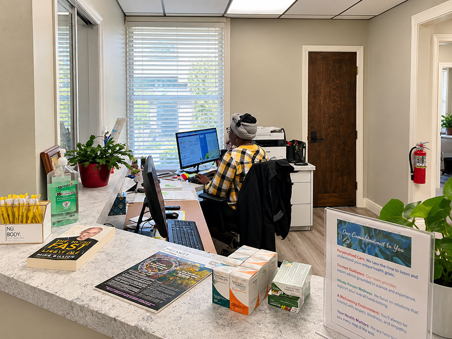 Modern Reception Desk with Welcoming Office Details